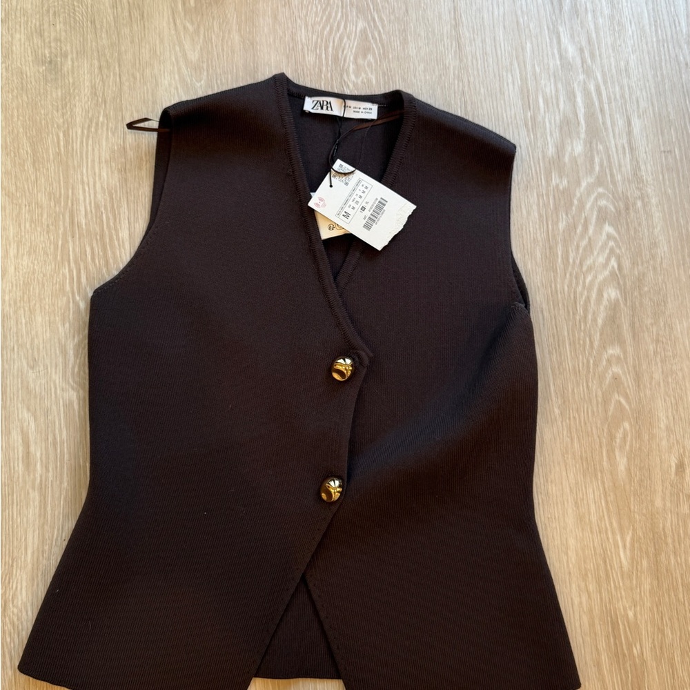 Zara Brown Asymmetrical Buttoned Blouse
